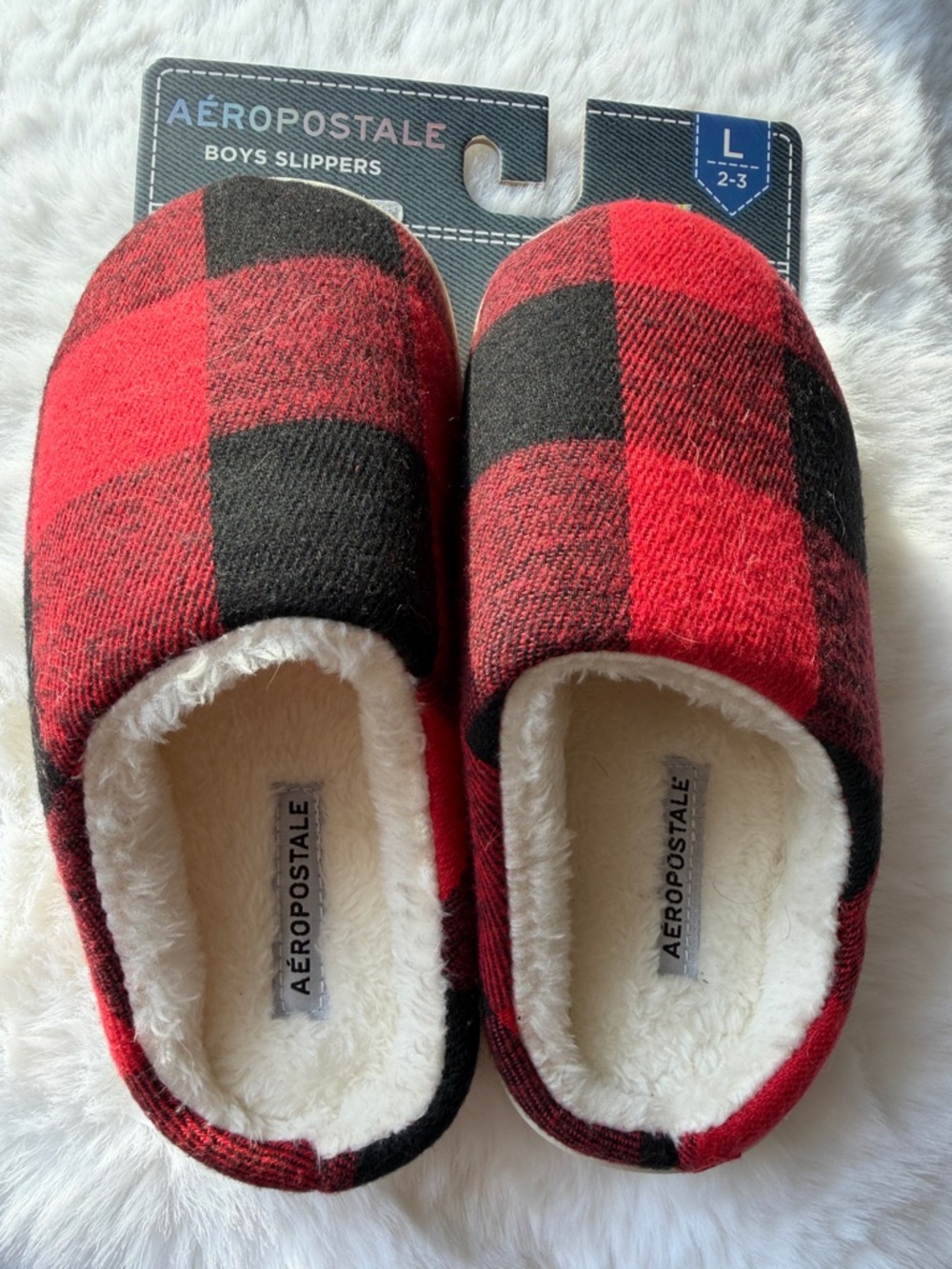 Aeropostale Boys Red and Black Plaid Slippers